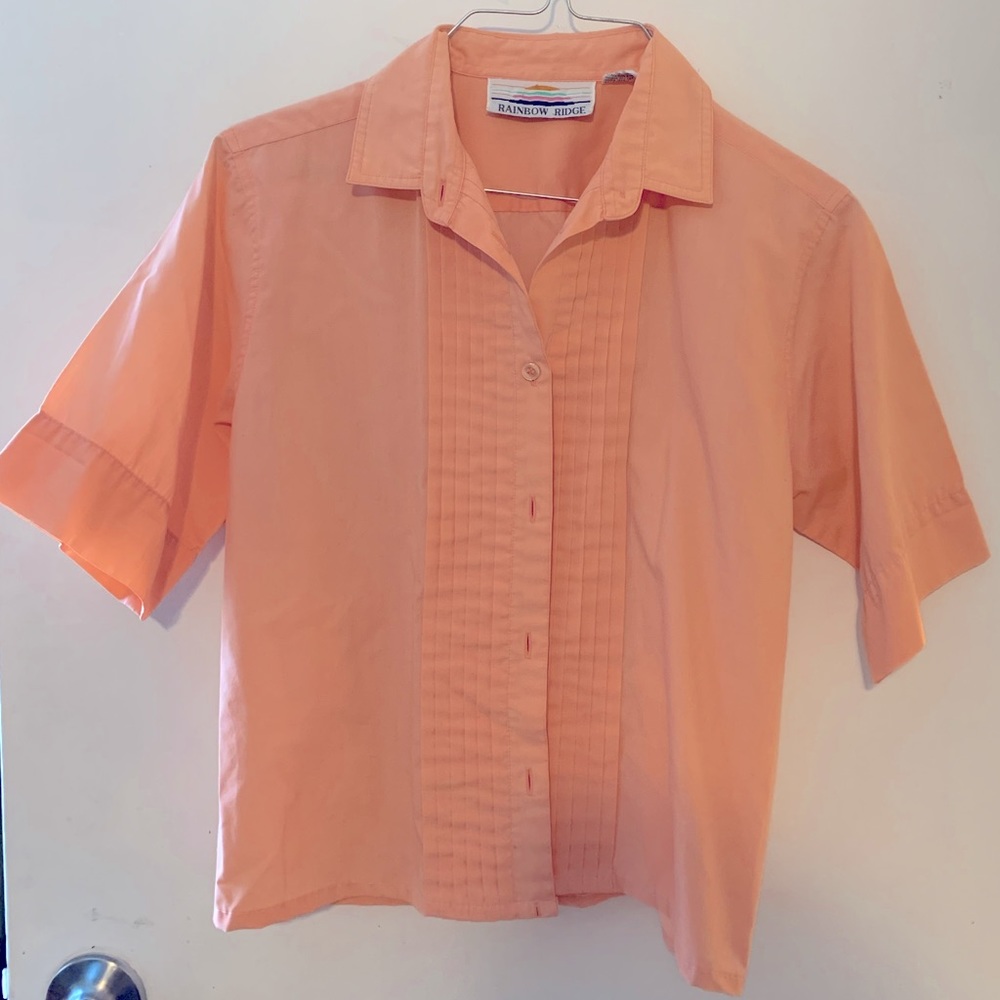 Peachy Orange Vintage Button Up (Short Sleeve) (Fits like a Small)